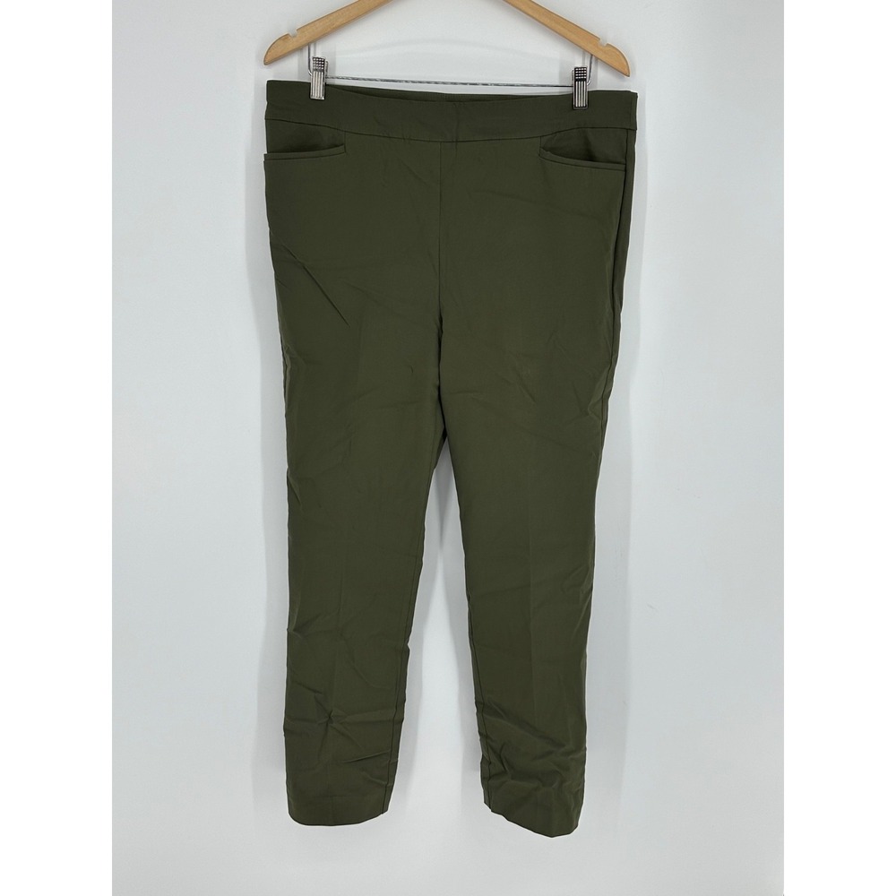 Chicos Women's Sz 14R Olive Green Pull On Straight Leg Stretch Trousers Pants Y0 - Picture 1 of 4